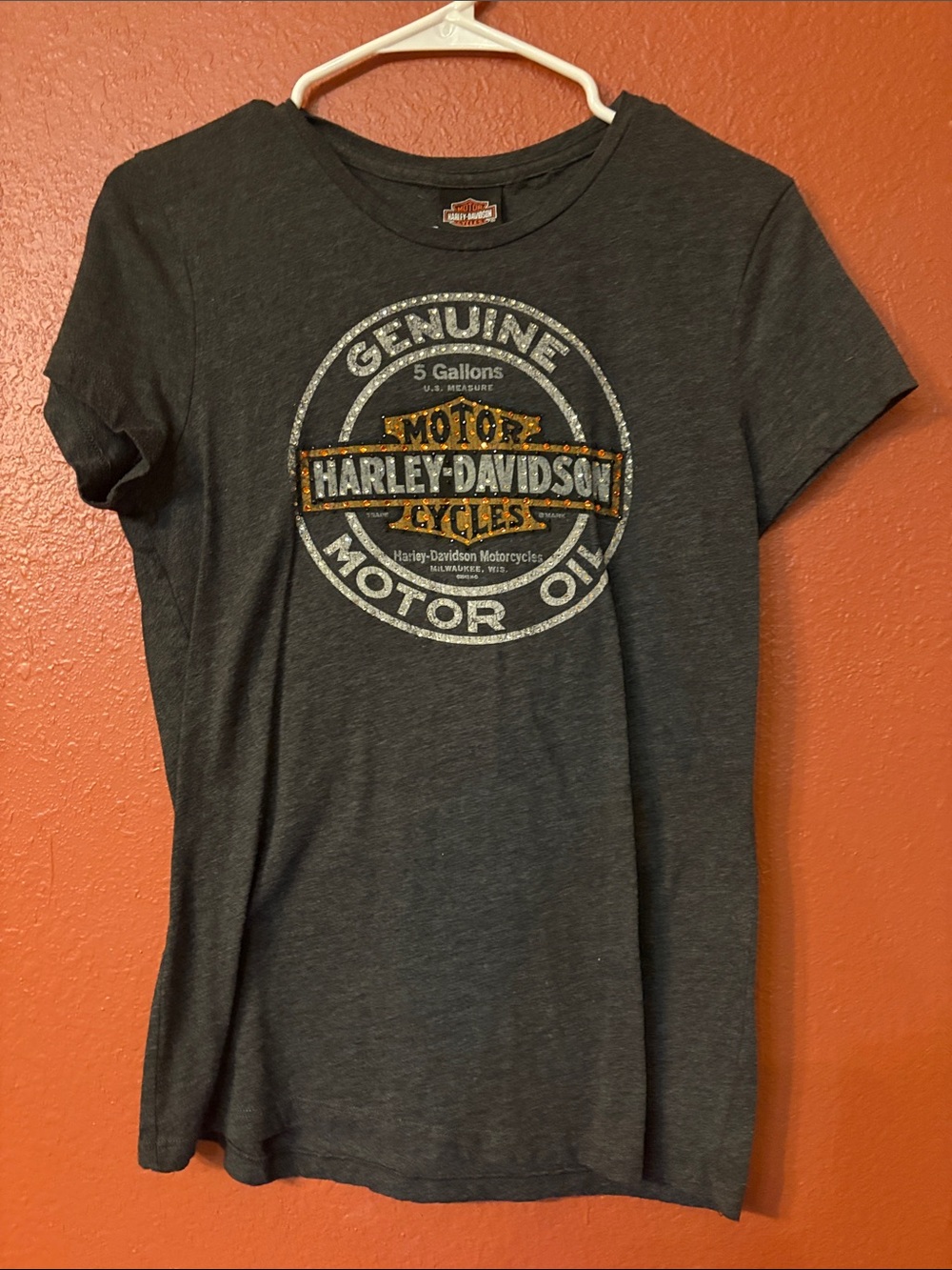 Harley-Davidson Women's Dark Charcoal Tee with Gold and White Logo